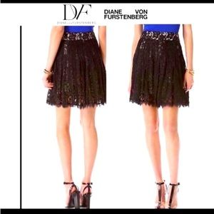 DIANE von FURSTENBURG Kiernan Black Lace Overlay Circle Skirt black size 10